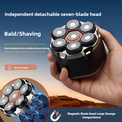 Electric Shaver for Bald Head | Rechargeable Multifunctional Grooming Kit with Type-C Fast Charging, Includes 5-in-1 Grooming Attachments and Standalone Multi-Head Bald Shaver, Suitable for Bald Shaving, Beard Trimming, Nose Hair Trimming