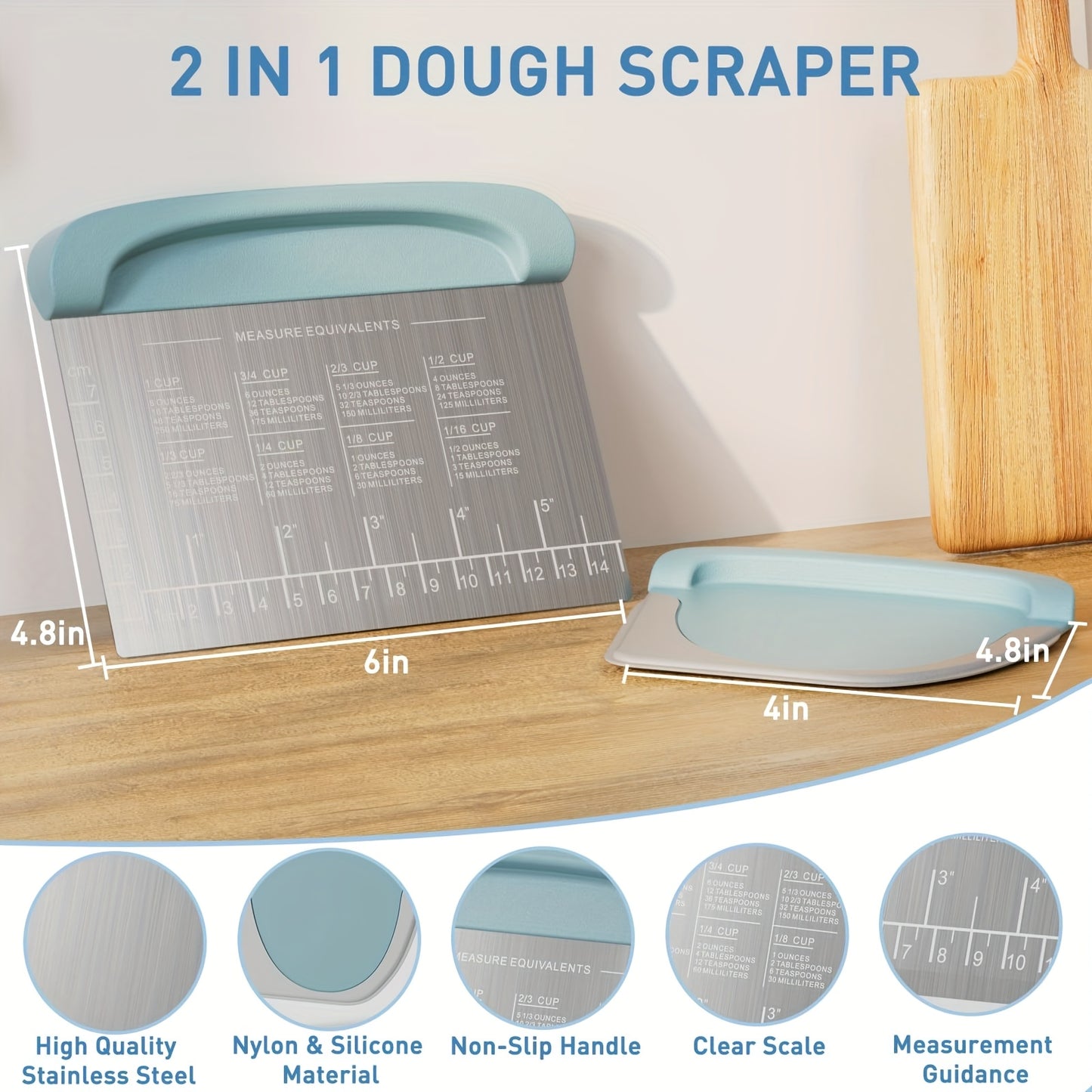 Stainless Steel Table Scraper, Dough Cutter with Silicone Handle, Pizza Spatula, Baking Set, Stainless Steel Food Scraper with Handle And Measuring Scale, Halloween, Christmas, Thanksgiving Gift, Essential Kitchen Gadget.