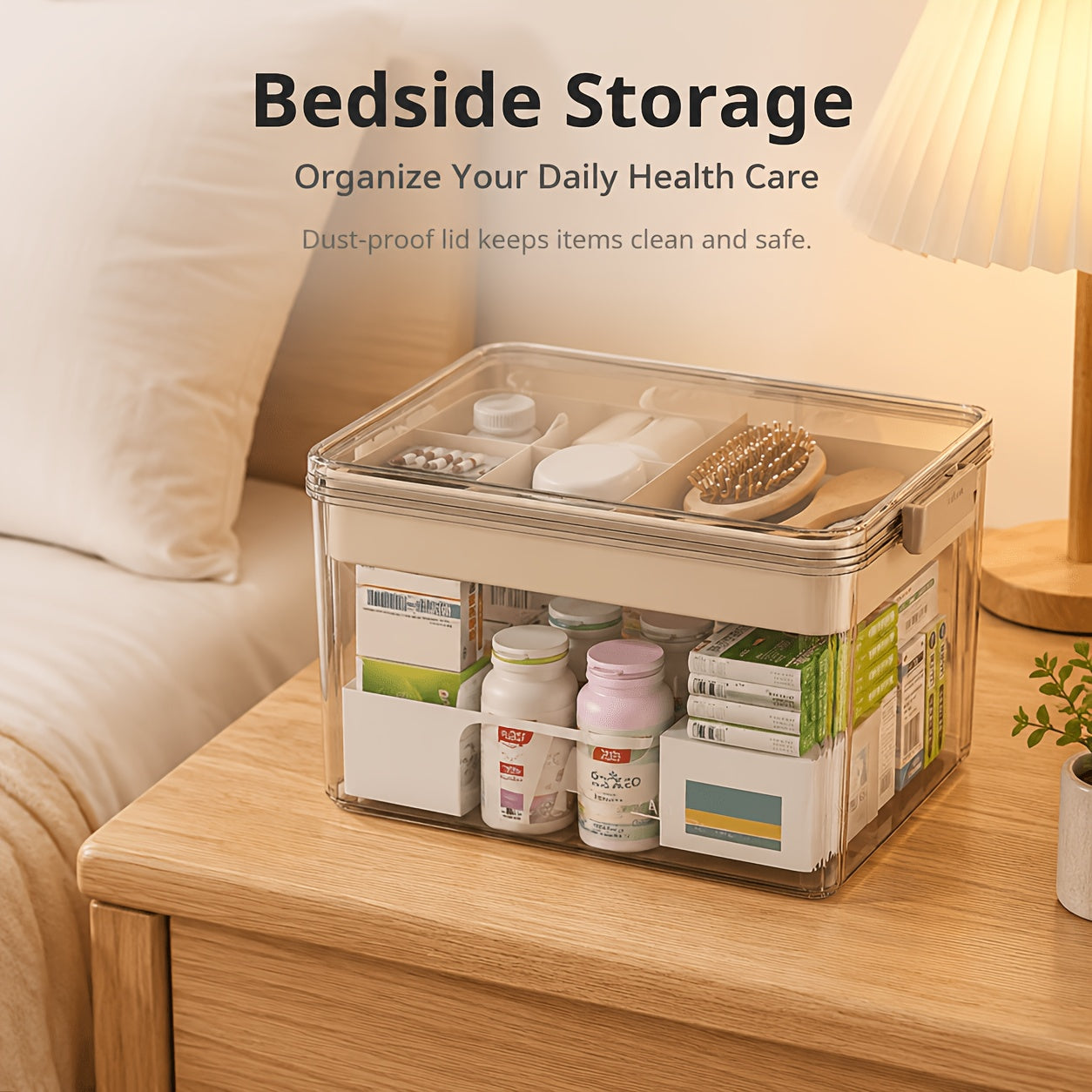Medicine Storage Box with Handle, Multi-Layer Transparent Plastic Pill Organizer Cabinet, Portable Home Medicine Chest for Bedroom Bathroom Office Desk, Spacious Drug & First Aid Supply Organizer