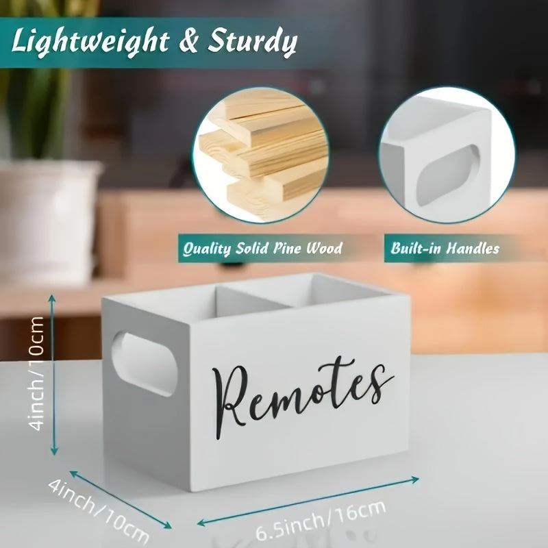 High-Quality Recycled Wood "Remote Control" Label Storage Box - Multi-Compartment Organizer, Suitable for Remotes and Office Supplies, Minimalist Black Desktop and Living Room Storage Box, Shelf Baskets