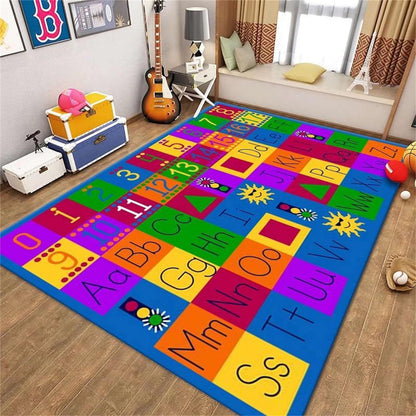 EGIDOO Educational Area Rug 120cm*180cm, 4x6ft, with ABC Numbers Math Symbols and Animal Shapes, Reading Alphabet Kids Rugs for Kindergarten Book Area, Colorful Classroom Playroom Carpets for Kitchen Home Office Dorm
