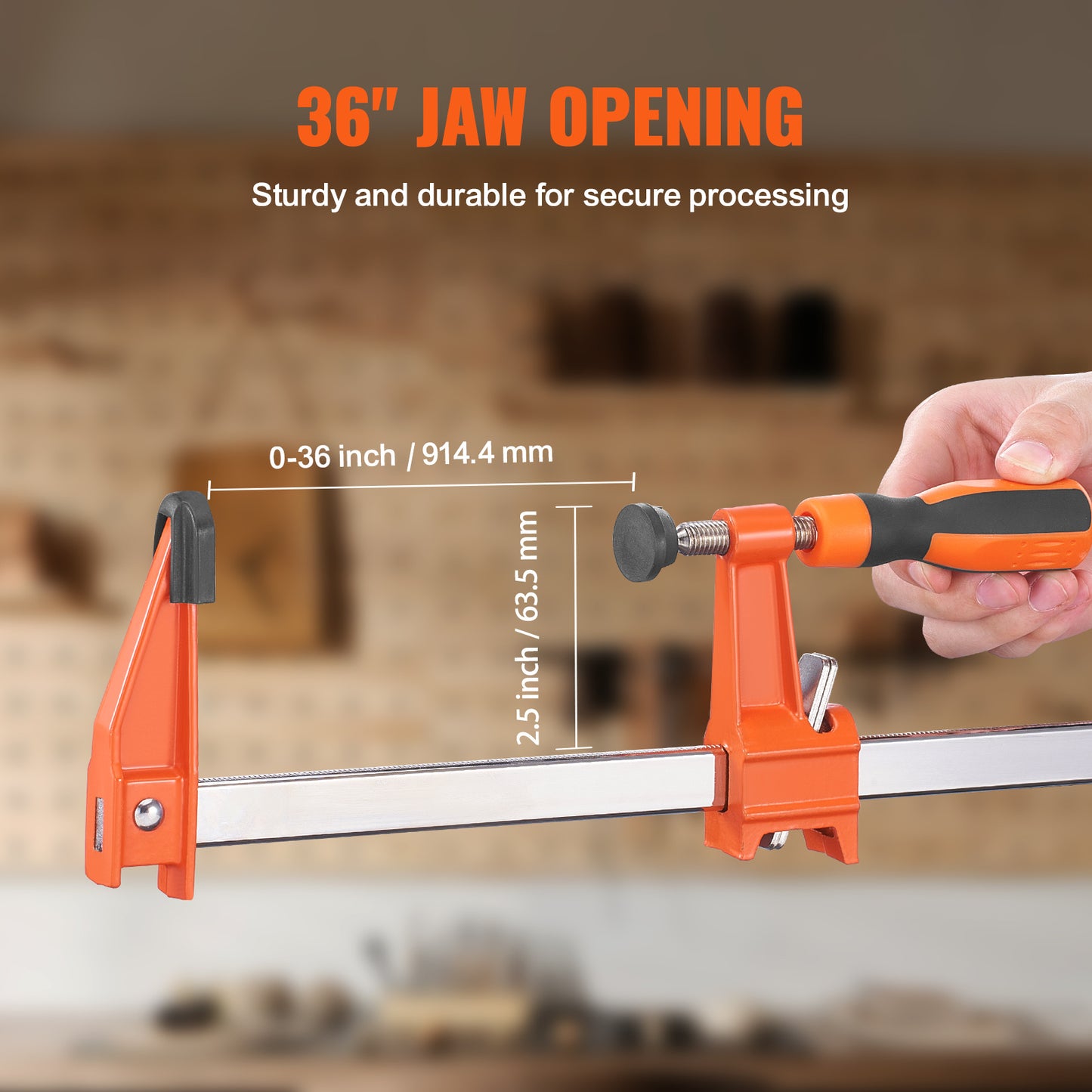 VEVOR Bar Clamps for Woodworking, 2-Pack 36" Clamp/Spreader, Quick-Change F Clamp with 600 lbs Load Limit, 2.5" Throat Depth, Cast Iron and Carbon Steel, Wood Clamps for Woodworking Metal Working