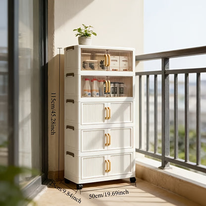 Large 5/3/1-Story Plastic Storage Box with Lid 19 "Face Width-Folding Lockers, Foldable Stackable Container with Wheels, Folding Storage System, Suitable for Wardrobe, Bathroom, Home, Office, Dormitory