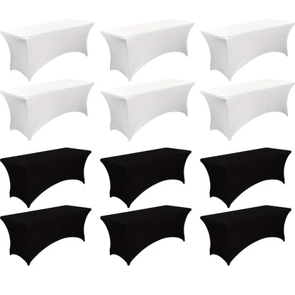6/12/24pcs 6 Foot Stretch Black Stretch Tablecloth For Standard Folding Tables - Universal Rectangular Tablecloth Protector For Weddings, Trade Shows, Supplier Booths