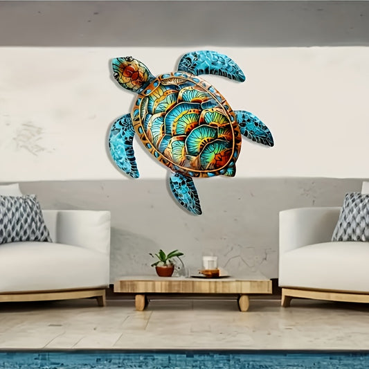 Vibrant Colorful Turtle Metal Wall Art - Intricate Swirling Pattern Design, High-Quality Metal Wall Hanging Decor for Living Room, Door, Housewarming Gift, Easy to Hang (14.37x15.75 Inch)