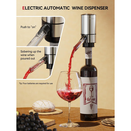 Tomeem Rechargeable Electric Wine Gift Set - Aerator, Vacuum Stoppers, Foil Cutter and Bottle Opener for Home Bar and Outdoor Parties, Stainless Steel