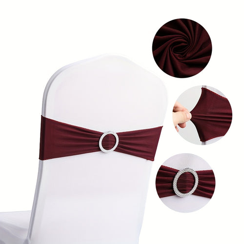 100pcs Milk Milk Fiber Fabric & High-Stretch Spandex Blend Theme Chair Sashes | Resilient Dining Chair Sash Bands with Buckle & Snap-Back Elasticity for Wedding, Party, Banquet Decor