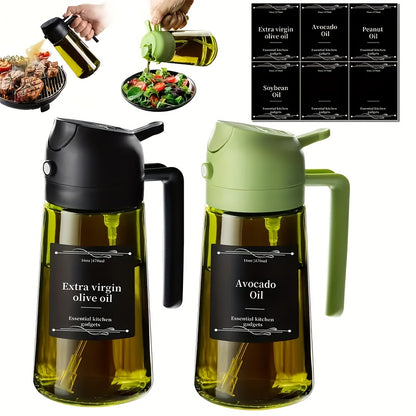 Glass Olive Oil Dispenser Bottle 2pcs 2-in-1 Oil Dropper and Cooking Sprayer with Automatic Flip Cap Spill Proof Food Grade for Kitchen BBQ Outdoor Cooking