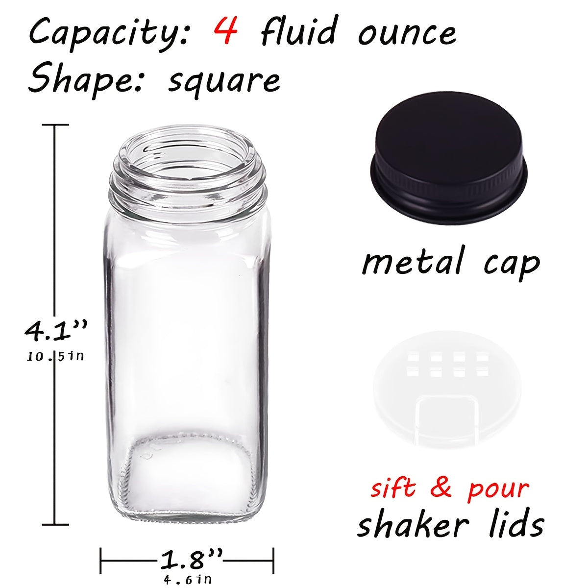 24pcs Glass Spice Jars with Labels, Square Empty Spice Containers, Condiment Squeeze Bottles, Seasoning Bottles - Includes Shaker Lids, Funnels, Markers, Lead-Free Non-Toxic Glass Material, Moving Pantry Gifts