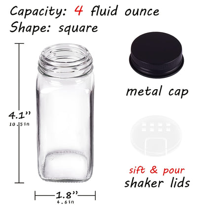 24pcs Glass Spice Jars with Labels, Square Empty Spice Containers, Condiment Squeeze Bottles, Seasoning Bottles - Includes Shaker Lids, Funnels, Markers, Lead-Free Non-Toxic Glass Material, Moving Pantry Gifts