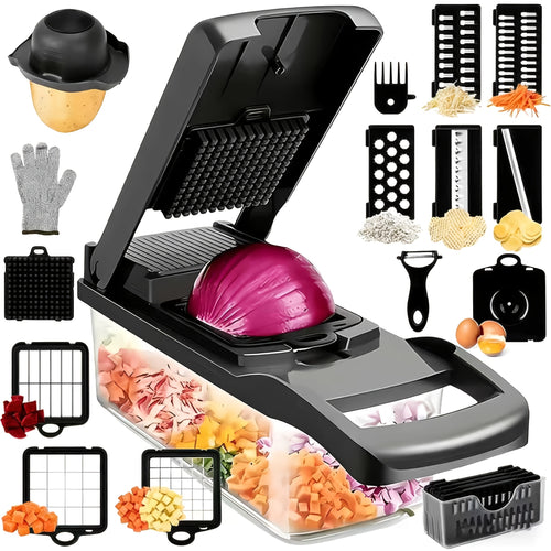 Vegetable Chopper, Onion Chopper, Mandoline Slicer, 18-in-1 Professional Food Chopper Multifunctional Vegetable Chopper And Slicer, Dicer, Adjustable Vegetable Cutter with Container (Gray)
