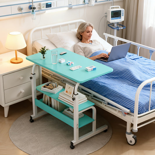 Essential for Nursing Care: Adjustable Height Nursing Table with Casters, Bedside Table Design for Recovery Period Meals, Home/Hospital Care Table, Dining Table for The Elderly And Patients, Practical Gift, Available in Multiple Colors