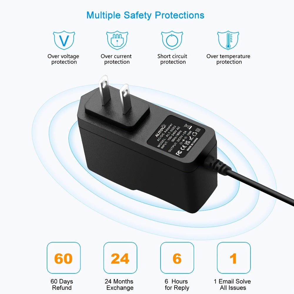 5V 2A Power Adapter Universal 9-in-1 with 8 Tips - AC/DC 5 Volt 10W Power Supply, Type-C, Micro-USB, 5.5x2.5mm & More, for Router, CCTV, LED Strip, TV Box, Smart Home Devices