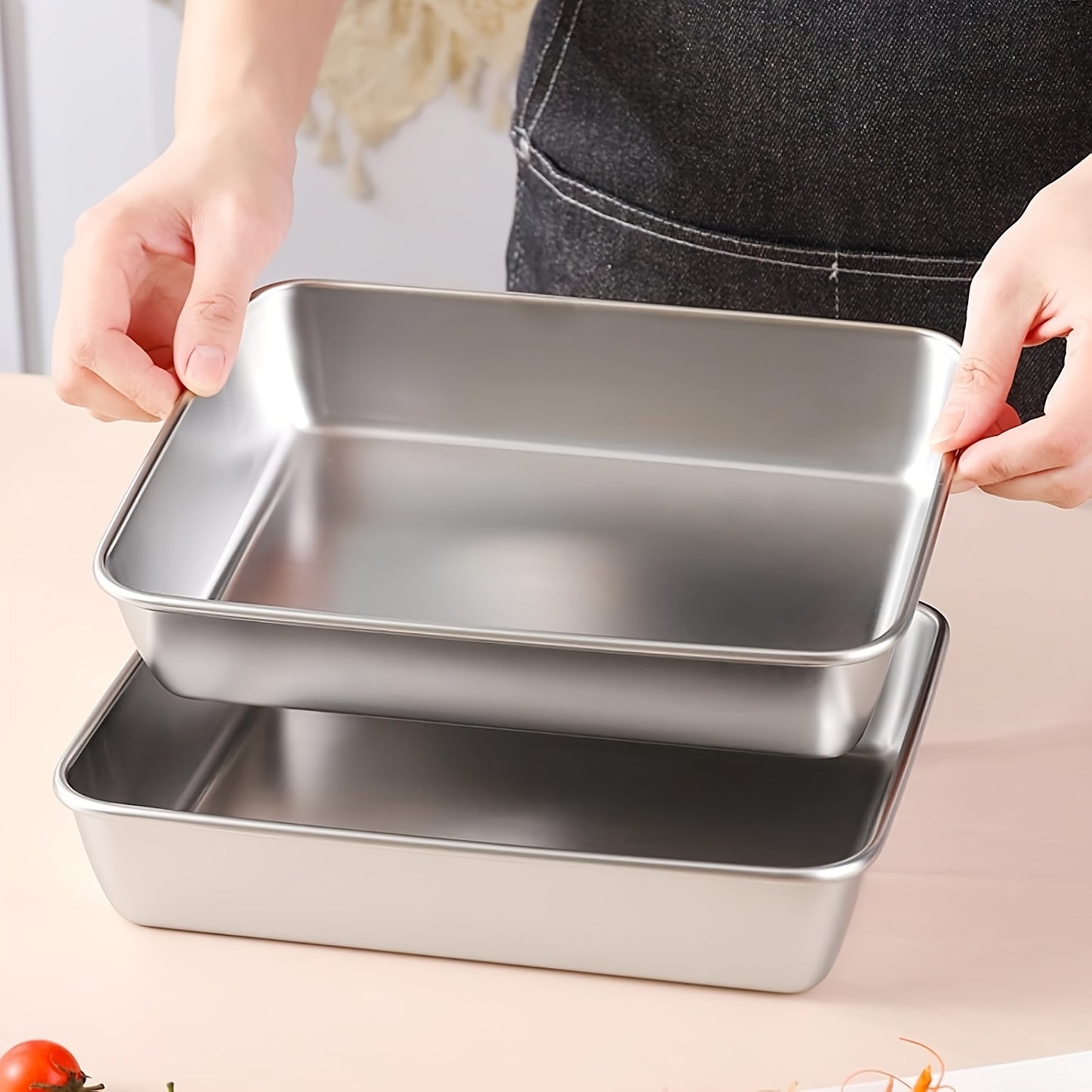 3pcs Crumb Tray Set, Stainless Steel Breading Pan for Chicken Breast Breading and Meat Marinating, Food Preparation Tray for Fish Breading and Crumb Dishes, Oven Safe, Easy to Clean, Marinating Pan, Fish Breading Tray, Baking Utensil Set