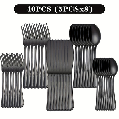 Stainless Steel Flatware Cutlery Set, 20/22/40/60/72pcs For 4/8/12, Silvery/Black, For Home Kitchen Restaurant Hotel, Kitchen Utensils Set, Mirror Polished, Dishwasher Safe, Perfect For Gifts And Weddings.Local Warehouse, Father'S Day Gifts