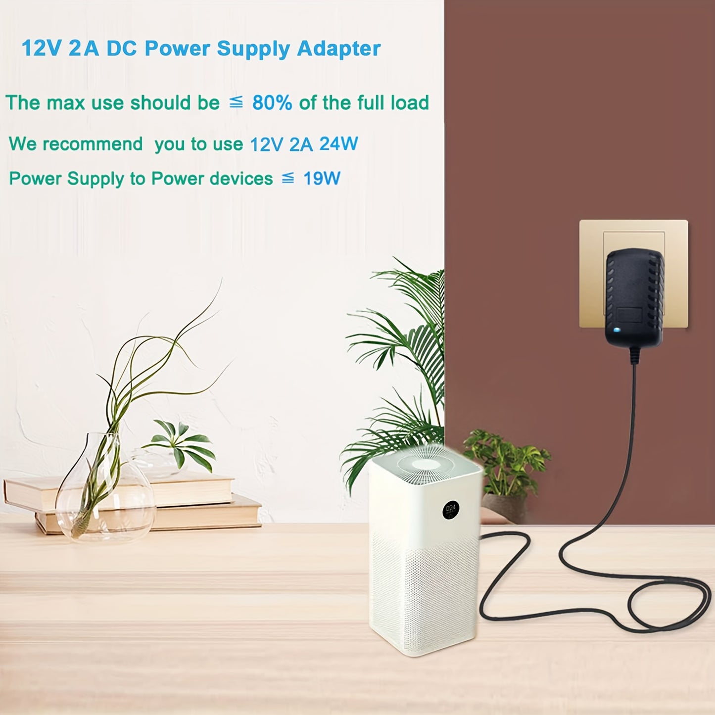 12V Power Supply, 2A AC Adapter, 100-240V, 50-60HZ, With 10 Prompts, 12V 2000mA, Power Cord Replacement, LED Light, Closed-circuit Television Camera, BT Speaker, GPS, Webcam, Router, DC12V Transformer (4.9 Feet)