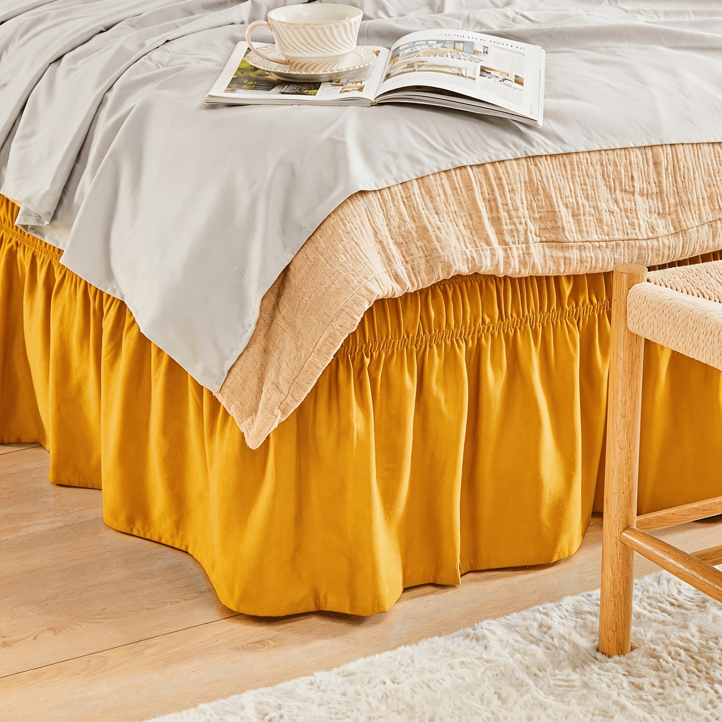 Leafy Sleep Elastic Bed Ruffle, Easy Wrap Around Ruffle, Microfiber Bed Skirt with Adjustable Elastic Belt 15 Inch Tailored Drop, Hotel Quality Bed Skirt, Fade Resistant, Easy Fit, Machine Washable