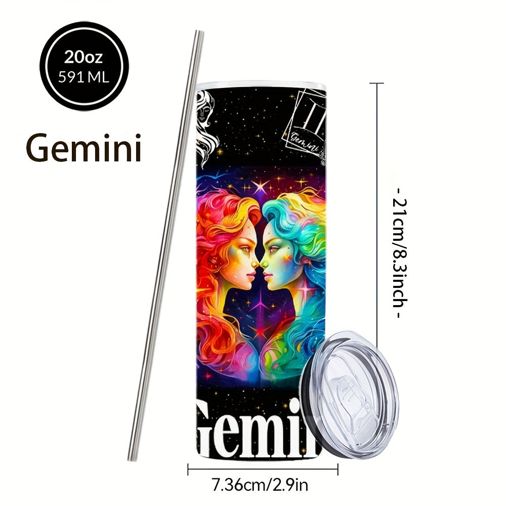 Zodiac Sign Design Coffee Mugs, 304 Stainless Steel Insulated Tumbler with Lid And Straw, Beverage Container & Travel Cup for Hot & Cold Drinks, 20oz Camping Drinkware, Ideal Gift for Birthday, Parties, Holiday, Thanksgiving Day, Halloween, Christmas