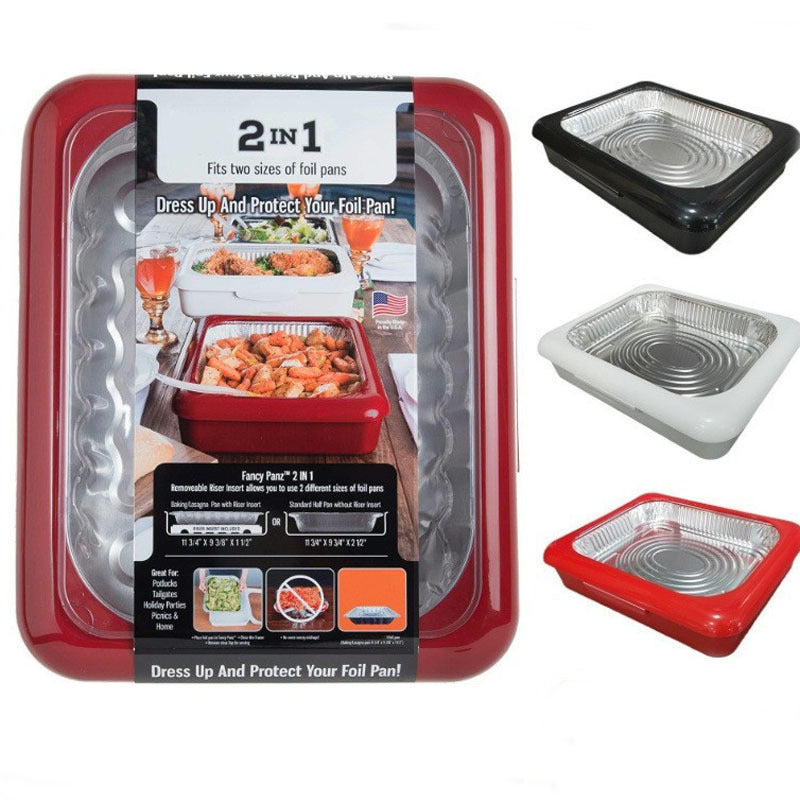 Two-in-One Insulated Aluminum Foil Tray - Stackable salad and barbecue serving container, perfect for outdoor picnics, parties, and kitchen use - Rectangular design in white, red, black, and gray