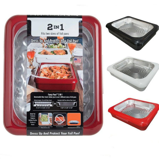Two-in-One Insulated Aluminum Foil Tray - Stackable salad and barbecue serving container, perfect for outdoor picnics, parties, and kitchen use - Rectangular design in white, red, black, and gray