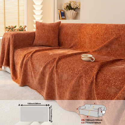 Super Soft Chenille Couch Protector - Durable, Pet-Friendly Solid Slipcover with Fringes for Living Room Decoration