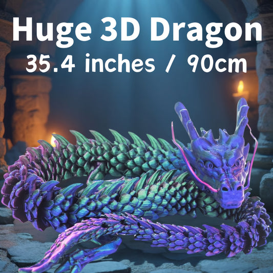 3D Printed Chinese Dragon Figurine 35.4" Poseable Articulated Joints Flexible Desk Sculpture Home Office Decor Collectible Gift