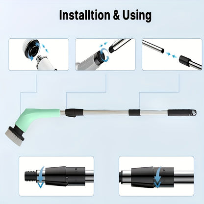 Electric Spin Scrubber with 9 Interchangeable Brush Heads 5 Speed Settings & 3 Extendable Handles - Power Scrubber for Bathroom Kitchen Tile Floor Carpet, Cordless Rotary Cleaning Brush Green White