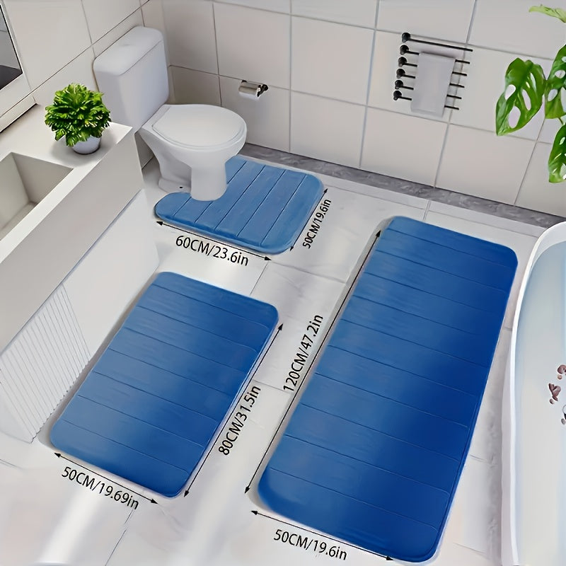 3pcs Plush Memory Foam Bath Mats - Soft, Fast Absorbent, Non-Slip, Washable, Comfortable, Thickened Bath Rug for Shower Room, Kitchen, Laundry, Bedroom, Indoor Use - Bathroom Additions