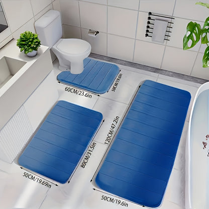 3pcs Plush Memory Foam Bath Mats - Soft, Fast Absorbent, Non-Slip, Washable, Comfortable, Thickened Bath Rug for Shower Room, Kitchen, Laundry, Bedroom, Indoor Use - Bathroom Additions