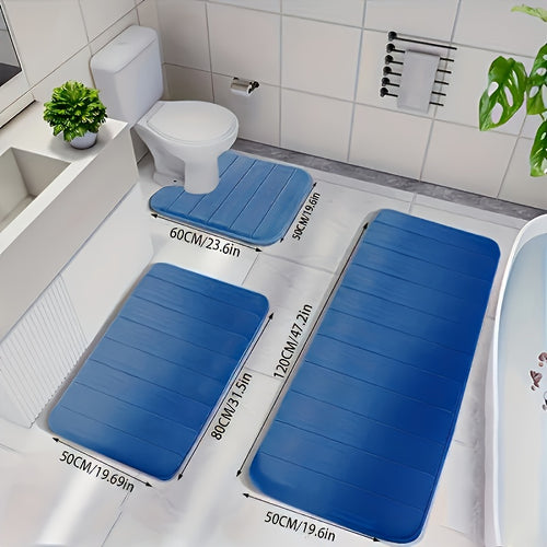 3pcs Plush Memory Foam Bath Mats - Soft, Fast Absorbent, Non-Slip, Washable, Comfortable, Thickened Bath Rug for Shower Room, Kitchen, Laundry, Bedroom, Indoor Use - Bathroom Additions
