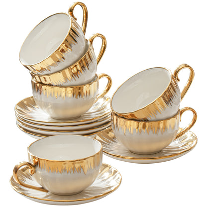 6set, European High-end Exquisite Ceramic Coffee Cup And Plate Set, Large8.45oz, Light Luxury Ceramic Tea Cup, Coffee Cup And Tea Set With High Aesthetic Value, Tea Cup And Plate, Wedding Gift, Mother'S Day Gift, Holiday Gift