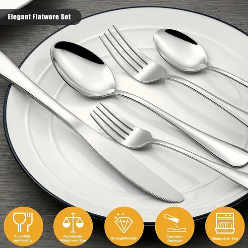 60/20pcs Stainless Steel Silverware Set - Heavy Duty Commercial Silverware for Restaurants, Weddings & Home | Dishwasher Safe, Rust-Proof, Non-Toxic | Bulk Kitchen Tableware with Gift Box The Best Gifts for Thanksgiving And Christmas