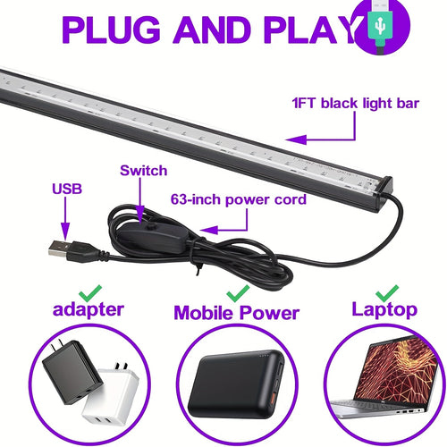 Black Light Bar 10W 1ft LED Blacklight for Fluorescent Tapestry Poster Body Paint Glow Party UV Strip Lights for Cabinet And Display Magnetic 14/12/10/8/6/4/2 Pack