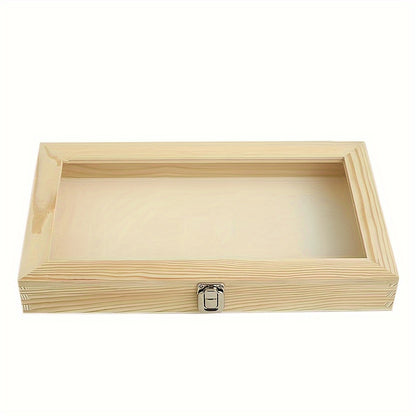1 Lockable Wooden Display Cabinet with Transparent Lid - Rectangular Storage Box for Collectibles Such as Souvenirs, Jewellery, Gifts and Memorabilia - Sturdy Wooden Construction with Secure Metal Fastenings, Collectibles Display Cabinet