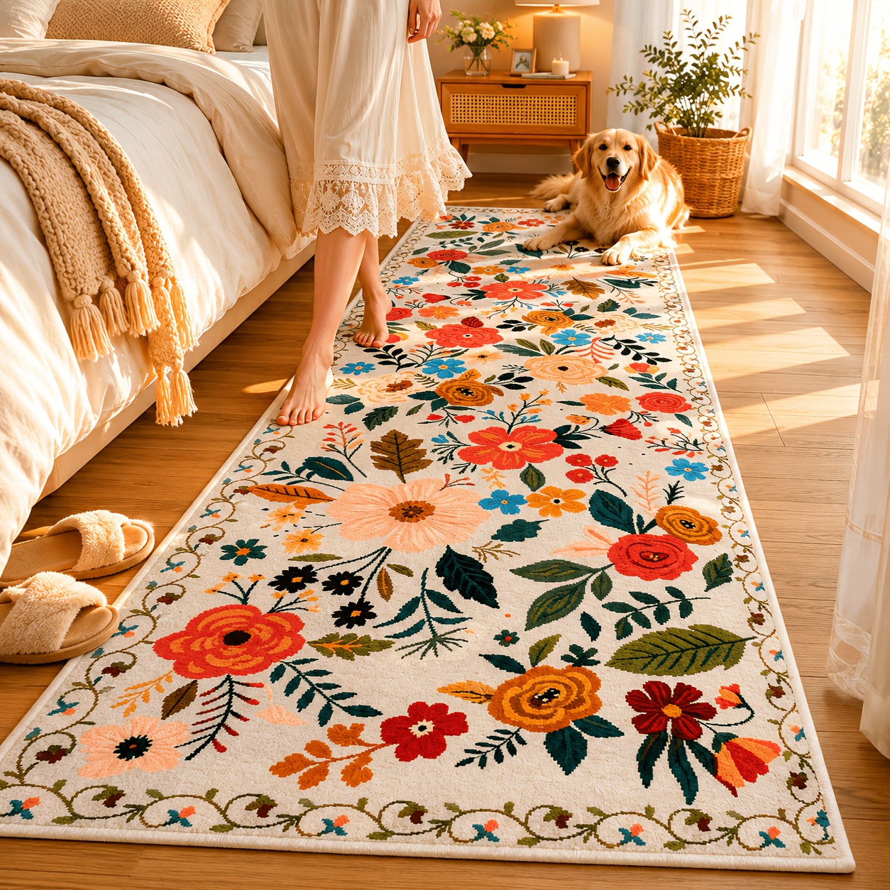 1pc Premium Soft Plush Floral Bedroom Runner Rug, Soft Machine Washable Kitchen Mat - Non-Slip Indoor Doormat for Entryway, Laundry, Bathroom, Kitchen & Living Room - Easy Clean & Hand Washable - Home Decor Mat