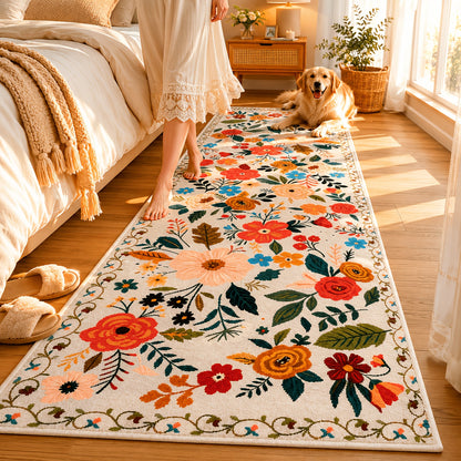 1pc Premium Soft Plush Floral Bedroom Runner Rug, Soft Machine Washable Kitchen Mat - Non-Slip Indoor Doormat for Entryway, Laundry, Bathroom, Kitchen & Living Room - Easy Clean & Hand Washable - Home Decor Mat