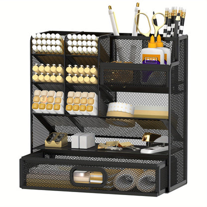 SUPEASY Desk Organizer With Drawer, Multifunctional Mesh Desk Pen Organizer, Desk Organizer With Pen Holder And Accessories For Office And Art Supplies