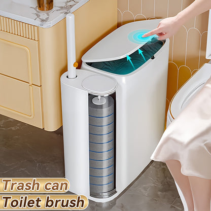 Toilet Brush And Trash Can 2-in-1, Disposable Toilet Brush with 12/72 Brush Heads, 6.89in Wide Bathroom Trash Can, with Lid Effectively Prevent Odors, Space-saving And Practical, Multifunctional Waste Bin for Cleaning, for RVs And Bathroom Toilets