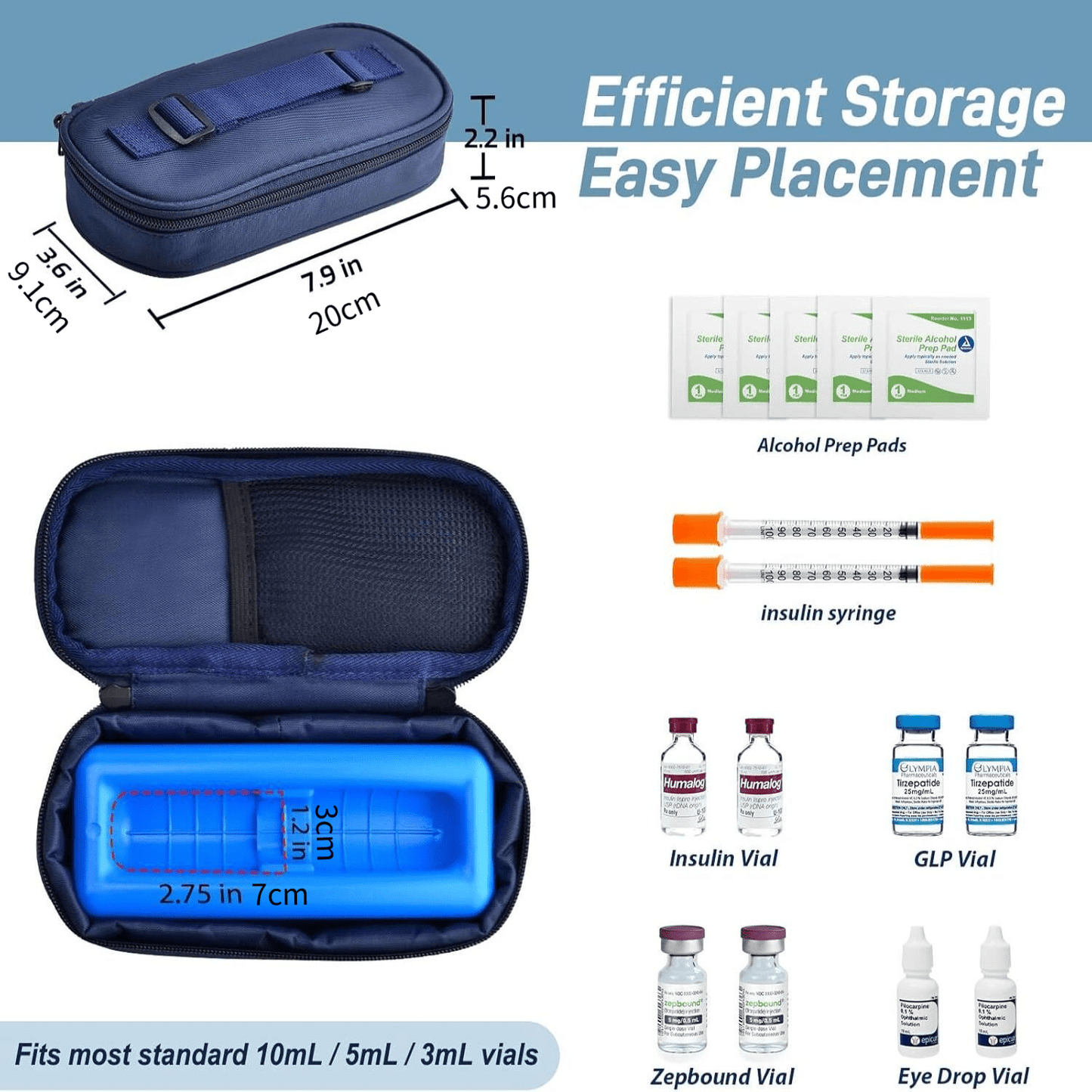 Travel Case for Insulin Vials, Insulated Bag for Diabetes Supplies to Maintain Cool Temperatures, Compact Kit for Storing Small Diabetic Bottles, Portable Mini Pack Featuring a Protective Ice Brick