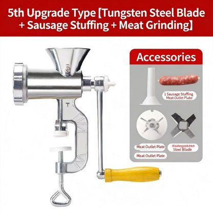 2026 Upgraded Manual Meat Grinder with Table Clamp- Heavy-Duty Stainless Steel Hand-Cranked Food Processor, No Electricity Required, for Grinding Meat, Vegetables, and Spices