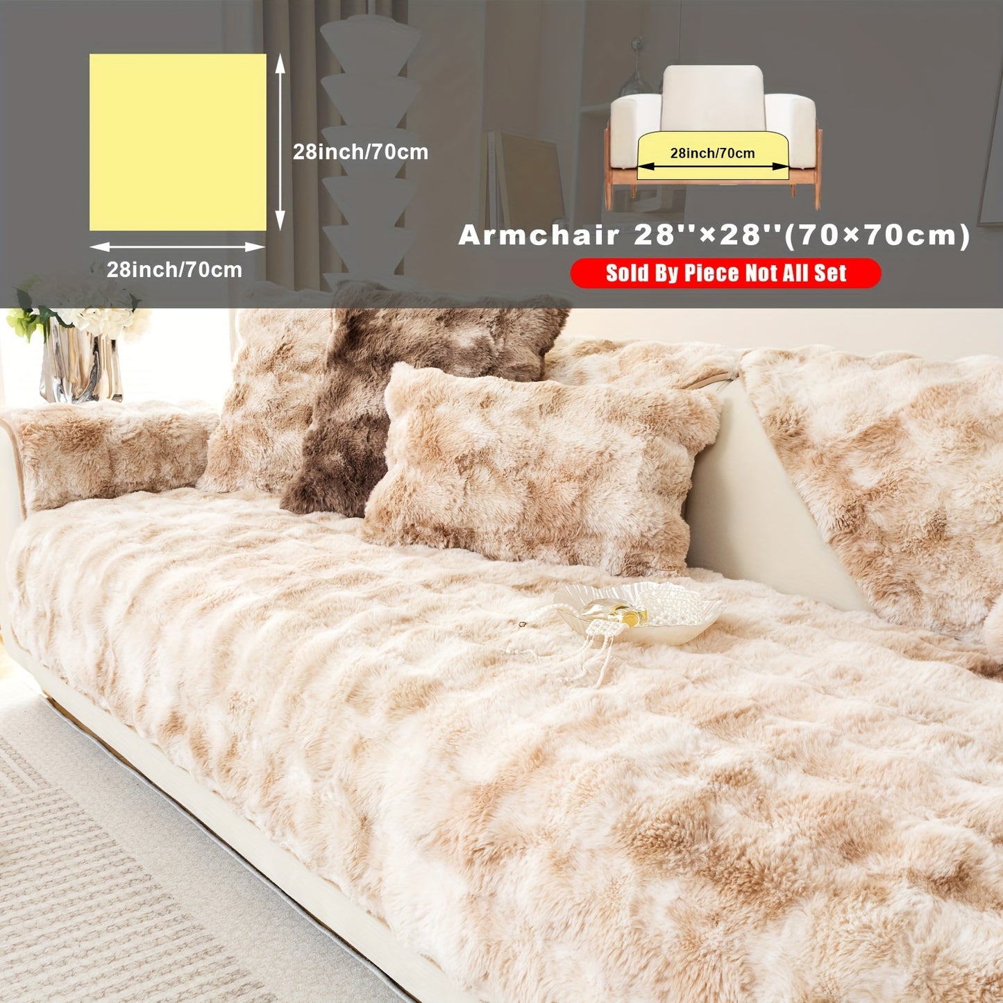 Faux Sofa Cover, Modern Gradual Change Lamb, Thick Fluff, Pet Friendly, Polyester Fiber, Machine Washable, No Printing, Dye Printing, 450-500g Fabric, Suitable for Single, Double, Triple and Combination Sofas