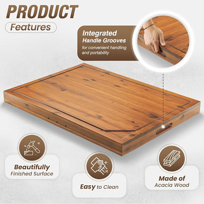 Wood Gas Stove Cover Board-Acacia Wood Serving Tray with Handles - Perfect for Breakfast, Lunch, Dinner, Patio, Wood Gas Stove Cover Board, Stove Cover for RV Stove, Extra Counter Space for Kitchen (30" X 22")Best Gifts for Thanksgiving And Christmas