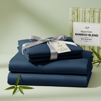 Lux Decor 3/4 Pieces Bamboo Blend Sheet - Polyester & Bamboo Viscose Cooling Bed Sheets, Skin Friendly & Machine Washable Bed sheets Set - Up to 16 Inches Deep Pocket Included 1 Flat 1 Fitted 2 Pillowcases Hotel & Bedroom Accessories