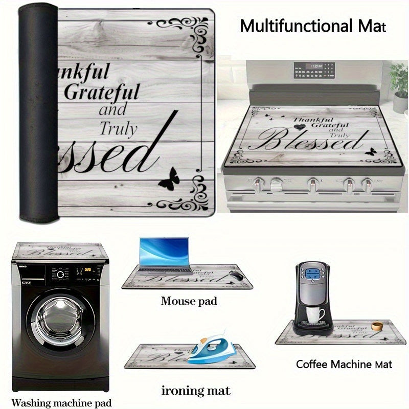 1pc Stove Top Cover, Synthetic Heat Resistant & Scratch-Proof Glass Protector with 'Thankful Grateful & Blessed' Design, Multipurpose Kitchen Decor for Cooktops, Ovens, Washers & Dryers, 28.5x20.5 Inches, Easy to Clean