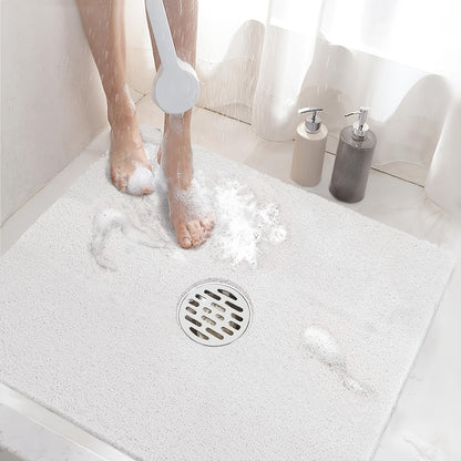 Square Shower Mat, Non-Slip Bath Mat for Tub, Soft PVC Loofah Bathtub Mats with Drain Holes, Quick-Dry Bathroom Stall Floor Mat Without Suction Cup, 24 X 24 Inches
