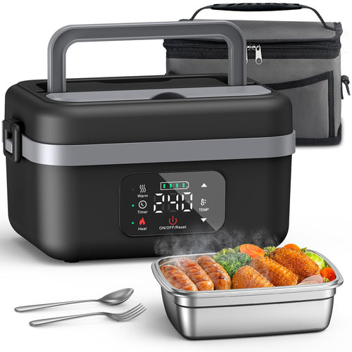 Rechargeable Automatic Heating Lunch Box, Adult Size Cordless Insulated Lunch Box, 1-liter Portable Self-heating Food Warmer,loncheras Electricas Para Calentar Almuerzo Suitable for Office, Picnic, Car and Outdoor Activities.