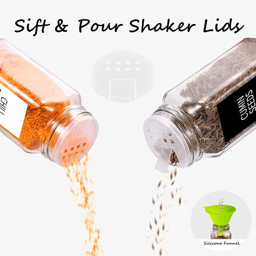 24pcs Glass Spice Jars with Labels, Square Empty Spice Containers, Condiment Squeeze Bottles, Seasoning Bottles - Includes Shaker Lids, Funnels, Markers, Lead-Free Non-Toxic Glass Material, Moving Pantry Gifts