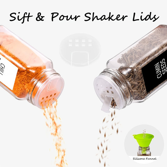 24pcs Glass Spice Jars with Labels, Square Empty Spice Containers, Condiment Squeeze Bottles, Seasoning Bottles - Includes Shaker Lids, Funnels, Markers, Lead-Free Non-Toxic Glass Material, Moving Pantry Gifts