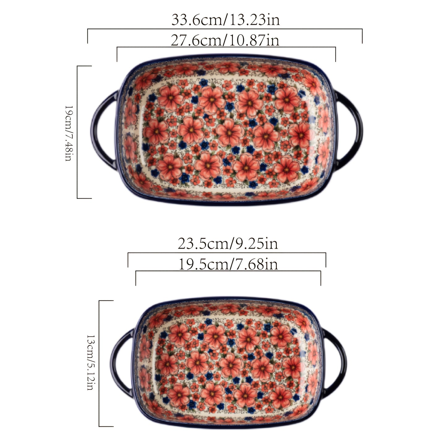 2pcs Bohemian Porcelain Baking Dishes - 13-inch Large Rectangular Baker Set  Elegant Mother's Day Gift for Home Chefs, Kitchen Essentials, Decorative Cookware, Stylish Bakeware, Premium Cookware, Durable Bakeware, Cooking Enthusiasts