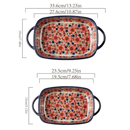 2pcs Bohemian Porcelain Baking Dishes - 13-inch Large Rectangular Baker Set  Elegant Mother's Day Gift for Home Chefs, Kitchen Essentials, Decorative Cookware, Stylish Bakeware, Premium Cookware, Durable Bakeware, Cooking Enthusiasts